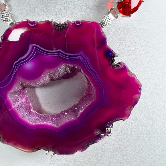 Pink Purple Solar Quartz Garnet Large Gemstone Necklace ONLY w/ Natural Cracking - Picture 6 of 11